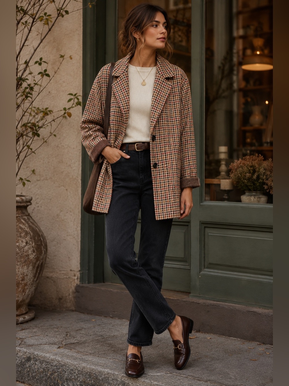 Avec Les Filles Anthropologie Plaid Knit Blazer XL Oversized Heritage Academia